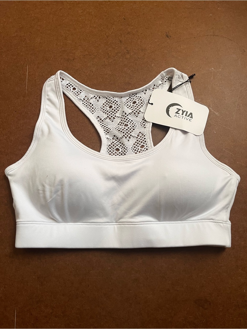 ZYIA White Lace-Back Sports Bra